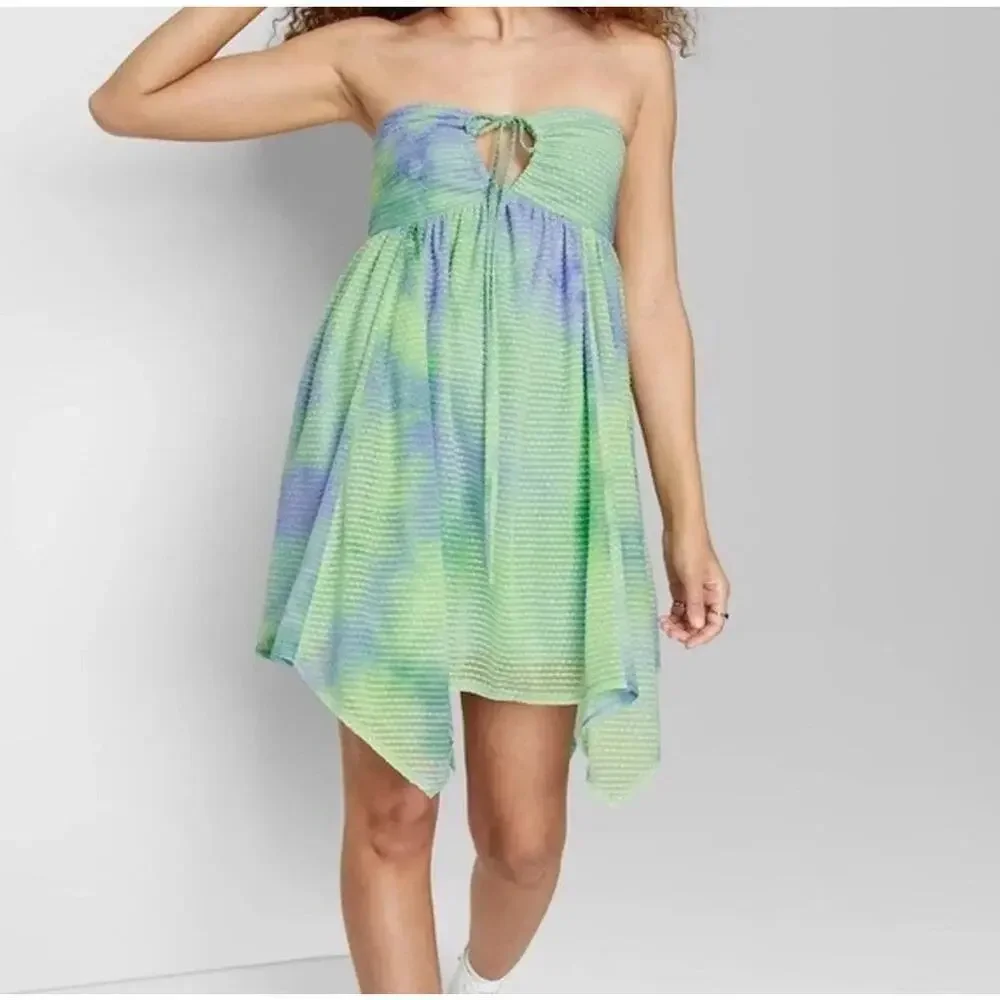 Wild Fable Women's Babydoll Dress Blue Flare Colorful tie dye - Picture 1 of 2